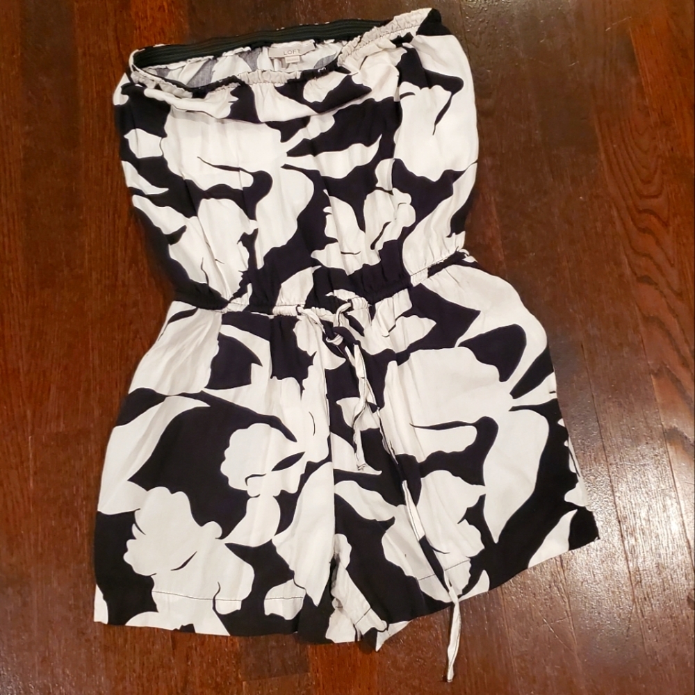 Ann Taylor strapless romper, black and white, worn once